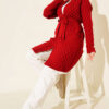 Textured Knit Cardigan with Drop Stitch Detail Red – Image 2
