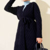 Textured Knit Cardigan with Drop Stitch Detail Navy Blue