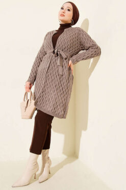 Alternative view of Textured Knit Cardigan with Drop Stitch Detail Latte