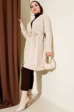 Alternative view of Textured Knit Cardigan with Drop Stitch Detail Stone