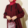 Lace-Trimmed Houndstooth Dress Burgundy - الصورة 2