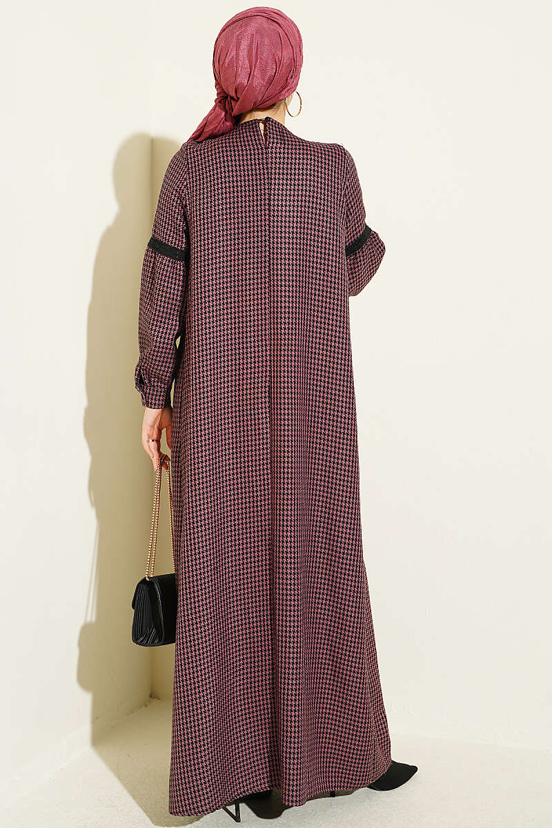 Lace-Trimmed Houndstooth Dress Rose Dust - immagine 3