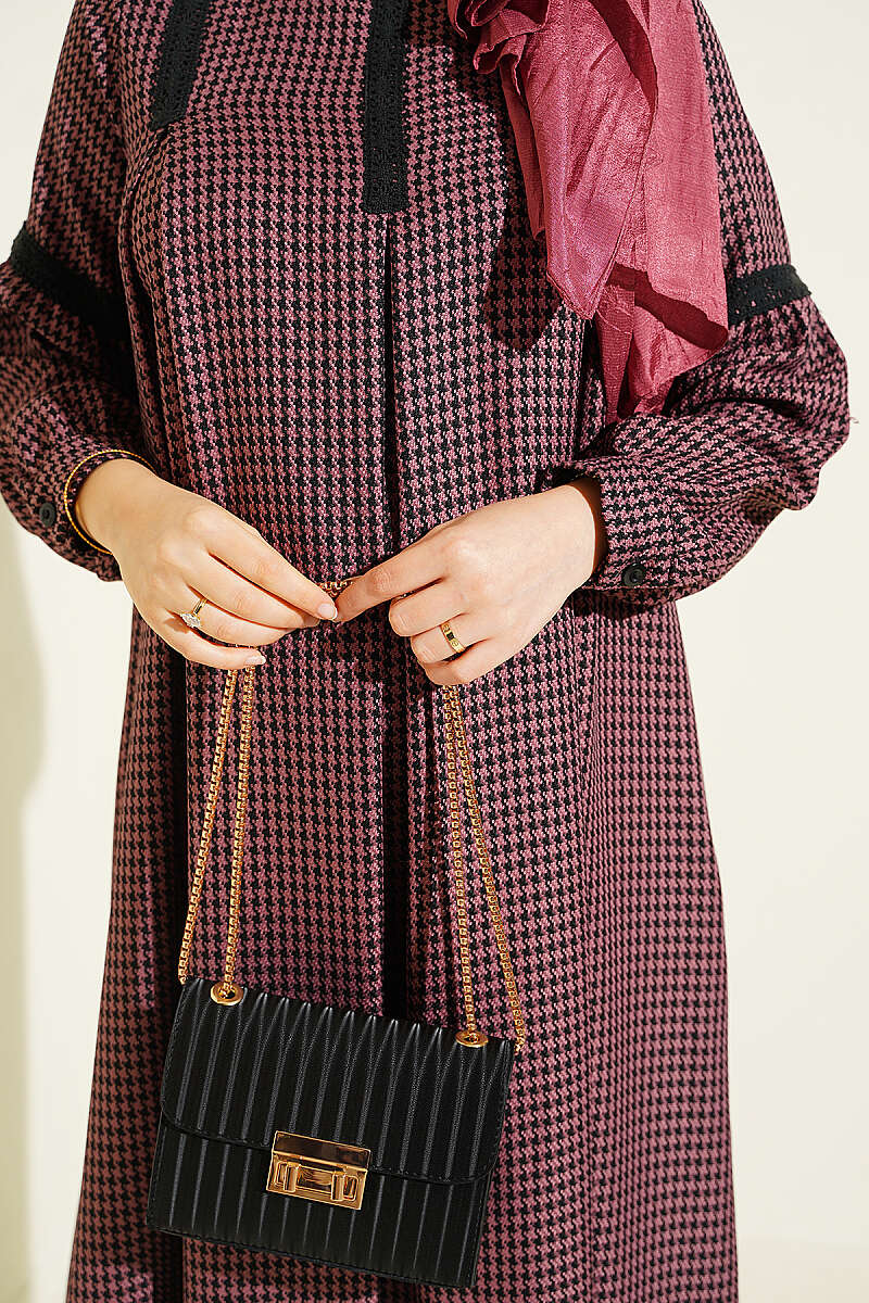 Lace-Trimmed Houndstooth Dress Rose Dust - immagine 4