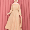 Textured Lace Wrap Dress with Removable Belt for Modest Wear Camel - الصورة 4