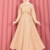 Textured Lace Wrap Dress with Removable Belt for Modest Wear Camel - الصورة 5