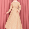 Textured Lace Wrap Dress with Removable Belt for Modest Wear Camel - الصورة 6