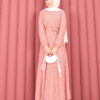 Textured Lace Wrap Dress with Removable Belt for Modest Wear Powder Pink - الصورة 4