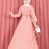 Textured Lace Wrap Dress with Removable Belt for Modest Wear Powder Pink - الصورة 5