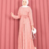 Textured Lace Wrap Dress with Removable Belt for Modest Wear Powder Pink - الصورة 6
