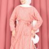 Textured Lace Wrap Dress with Removable Belt for Modest Wear Powder Pink - الصورة 2