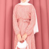 Textured Lace Wrap Dress with Removable Belt for Modest Wear Powder Pink - الصورة 7