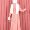 Textured Lace Wrap Dress with Removable Belt for Modest Wear Powder Pink - الصورة 8