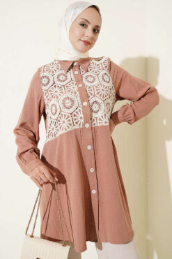 Lace-Trimmed Shirt Camel