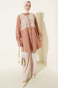 Alternative view of Lace-Trimmed Shirt Camel