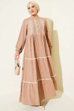 Lace Embroidered Knit Dress Latte