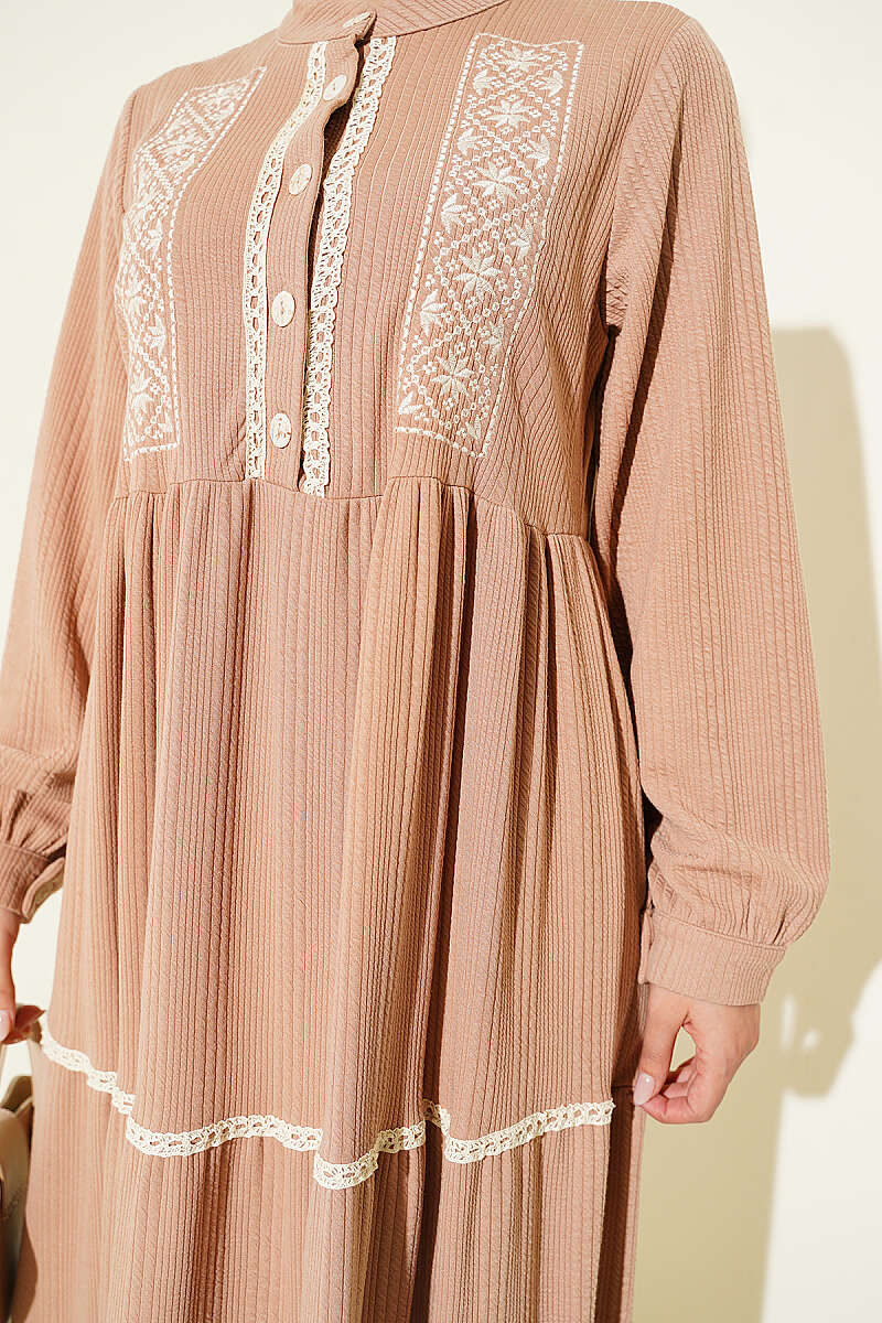 Lace Embroidered Knit Dress Latte - Image 4