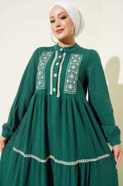 Alternative view of Lace Embroidered Knit Dress Green
