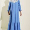 Lace-trimmed French terry wrist-elastic dress Blue