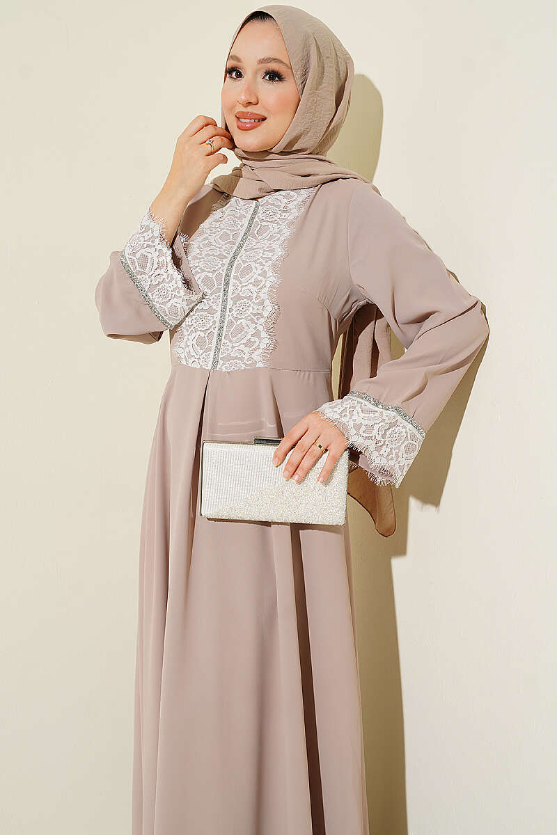 Lace Stone Detail Dress Beige – Bild 2