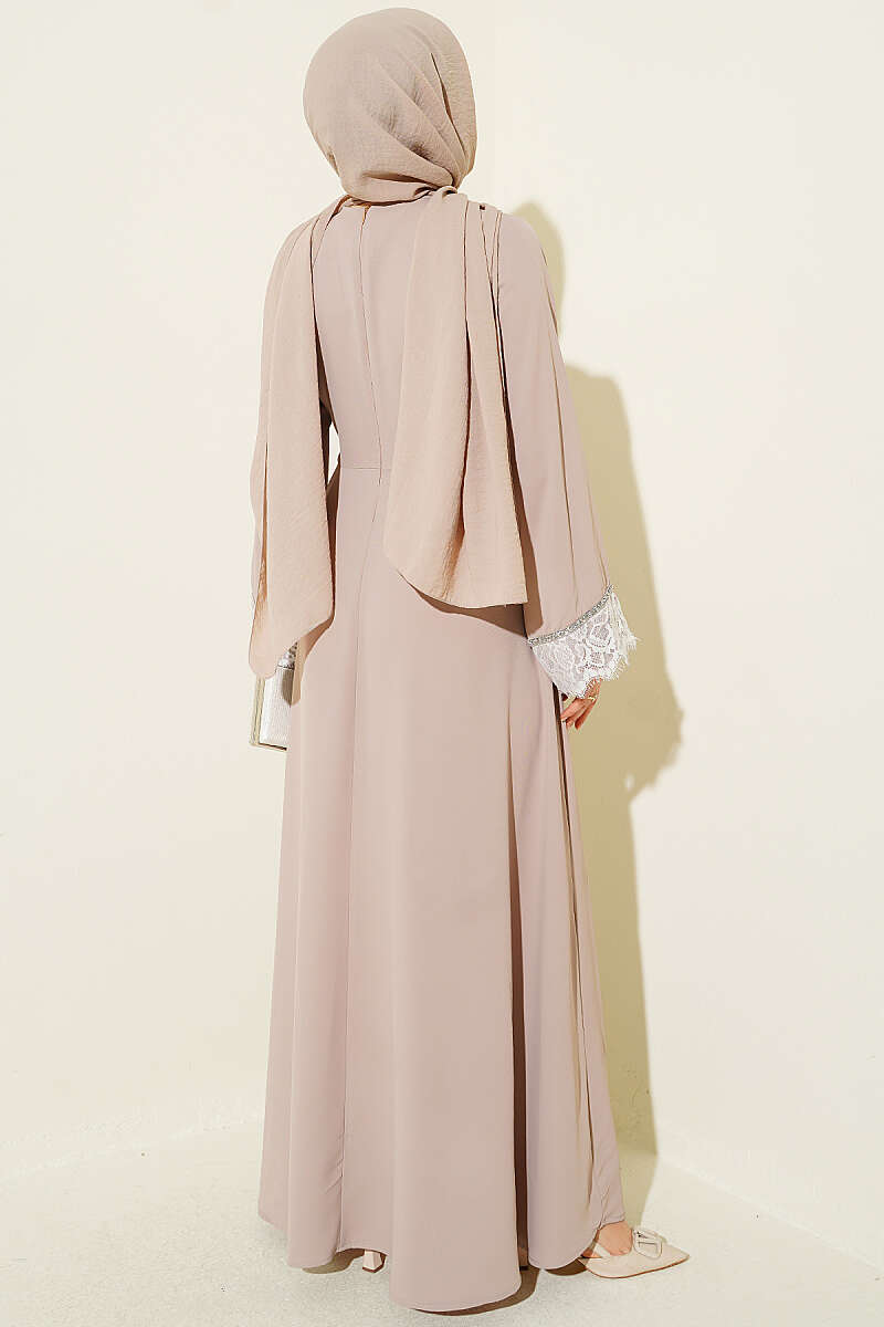 Lace Stone Detail Dress Beige – Bild 3
