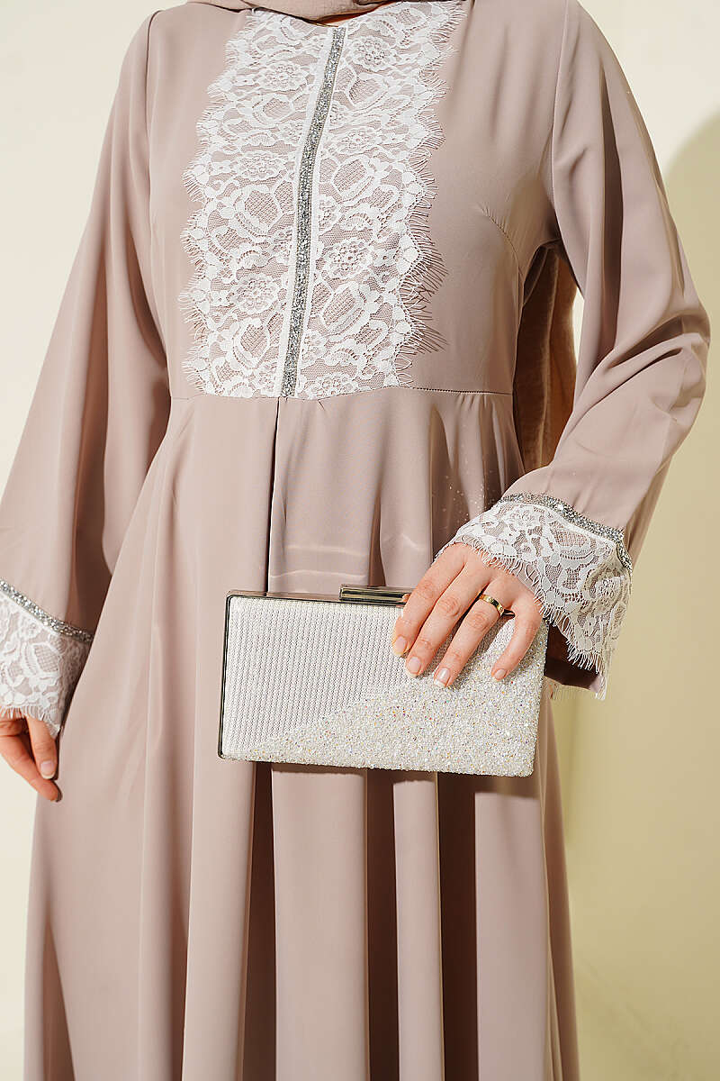 Lace Stone Detail Dress Beige – Bild 4