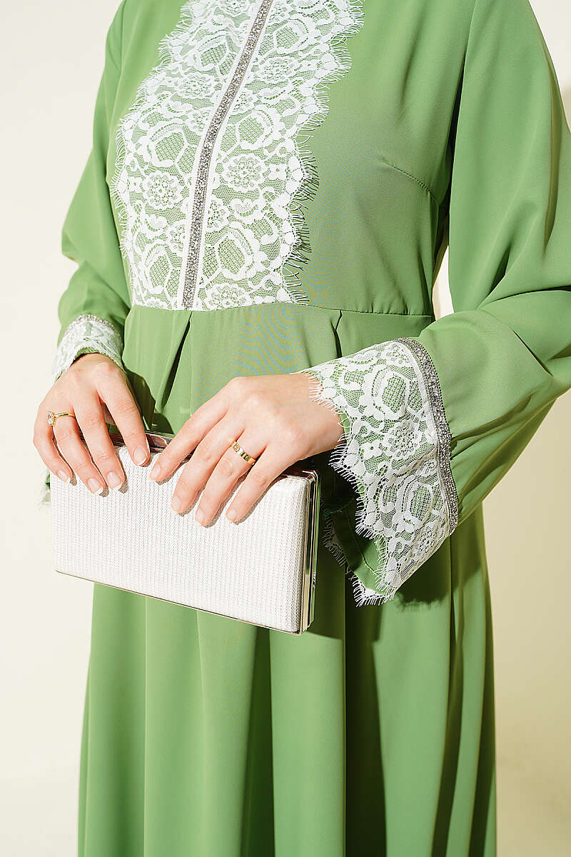 Lace Stone Detail Dress Pistachio Green – Bild 4