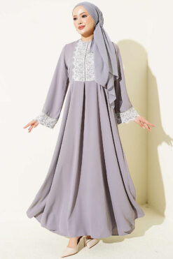 Lace Stone Detail Dress Grey
