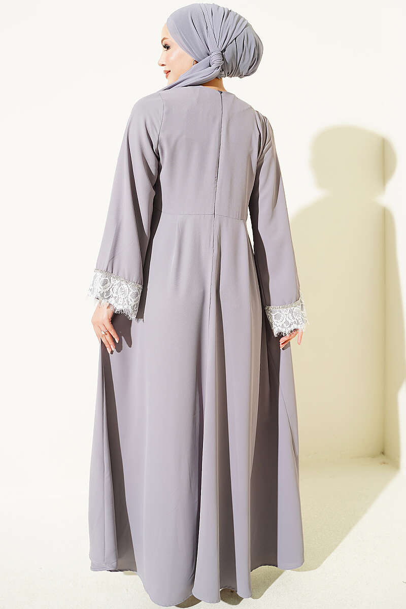 Lace Stone Detail Dress Grey – Bild 3