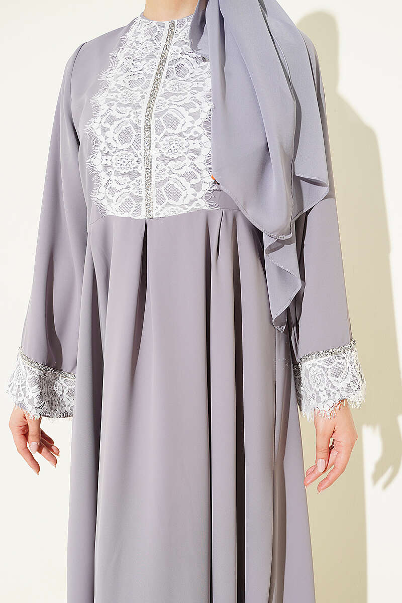 Lace Stone Detail Dress Grey – Bild 4
