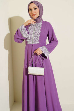 Alternative view of Lace Stone Detail Dress Purple