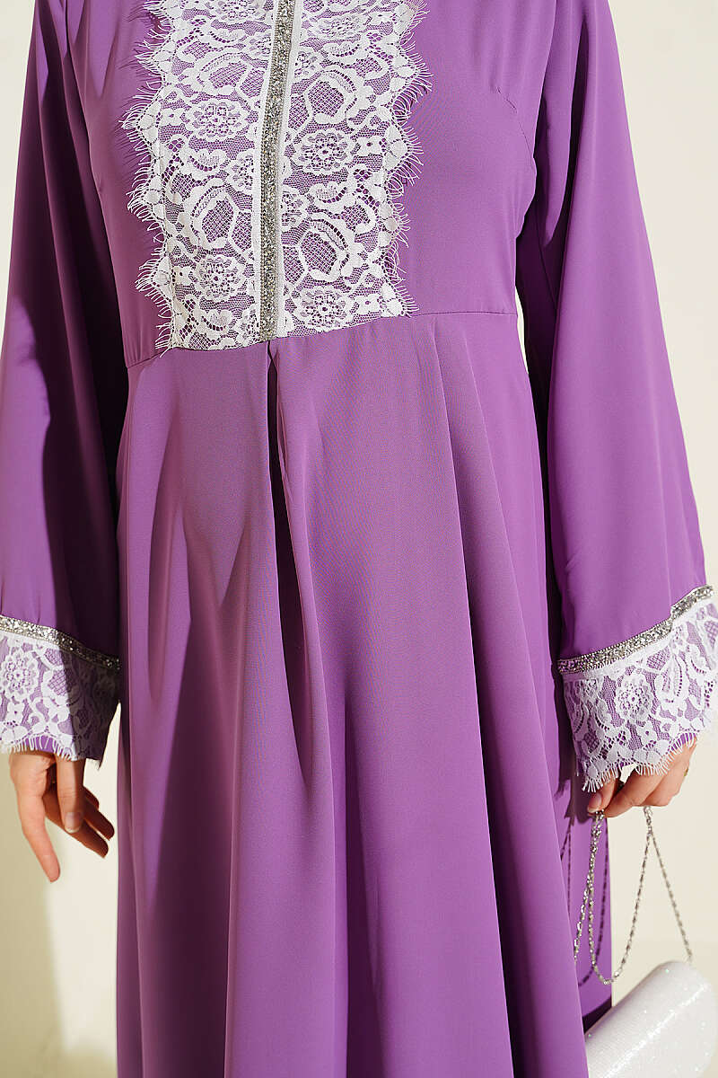 Lace Stone Detail Dress Purple – Bild 4