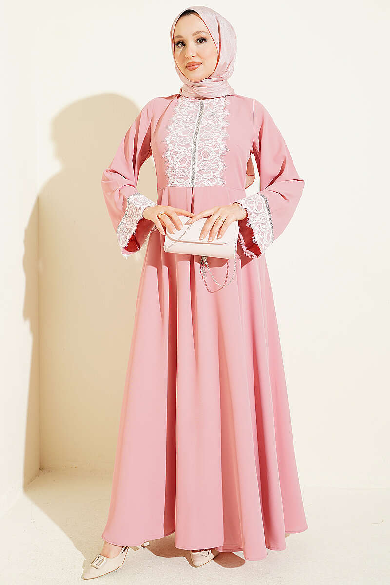 Lace Stone Detail Dress Powder Pink