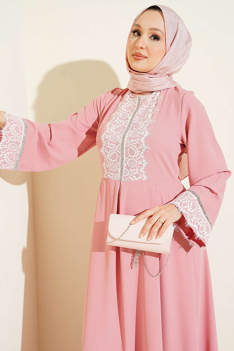 Lace Stone Detail Dress Powder Pink - Image 2