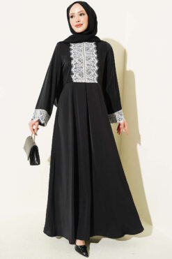 Lace Stone Detail Dress Black