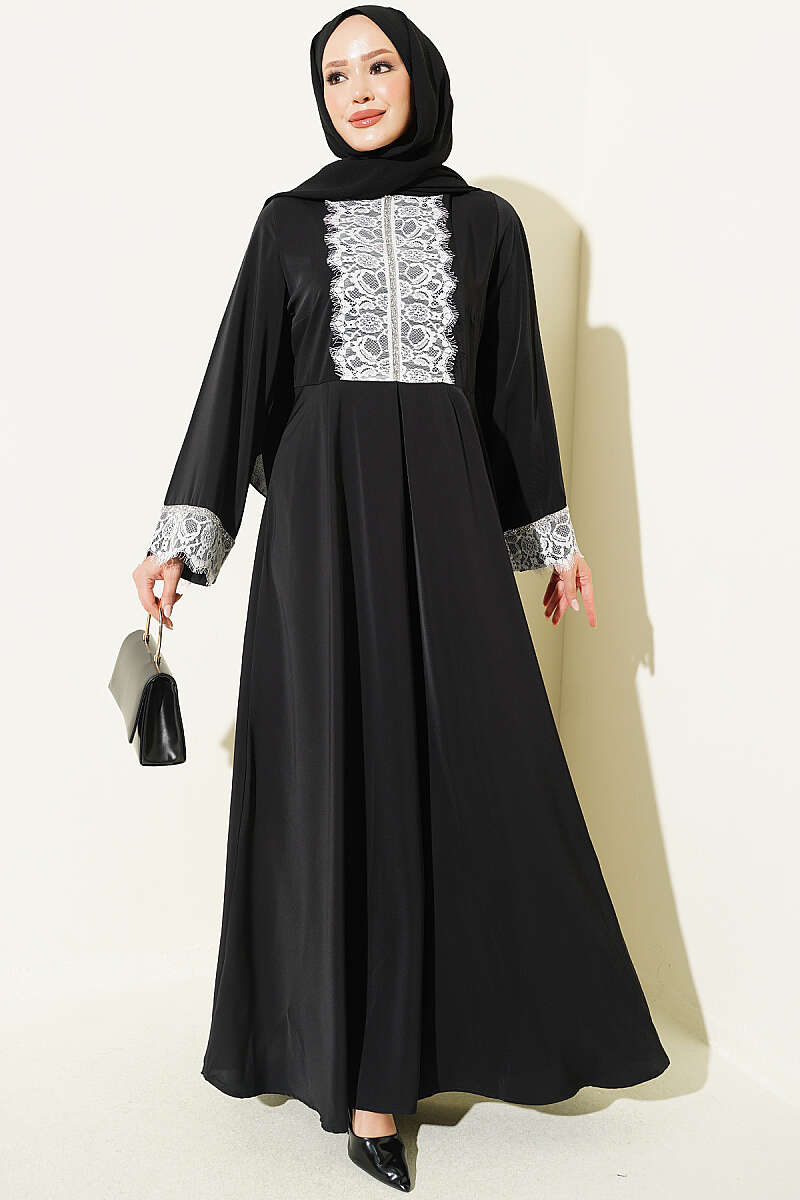 Lace Stone Detail Dress Black
