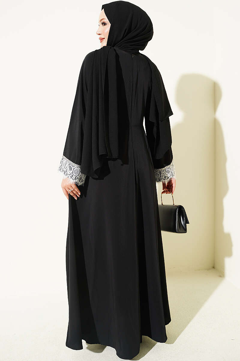 Lace Stone Detail Dress Black - Image 3