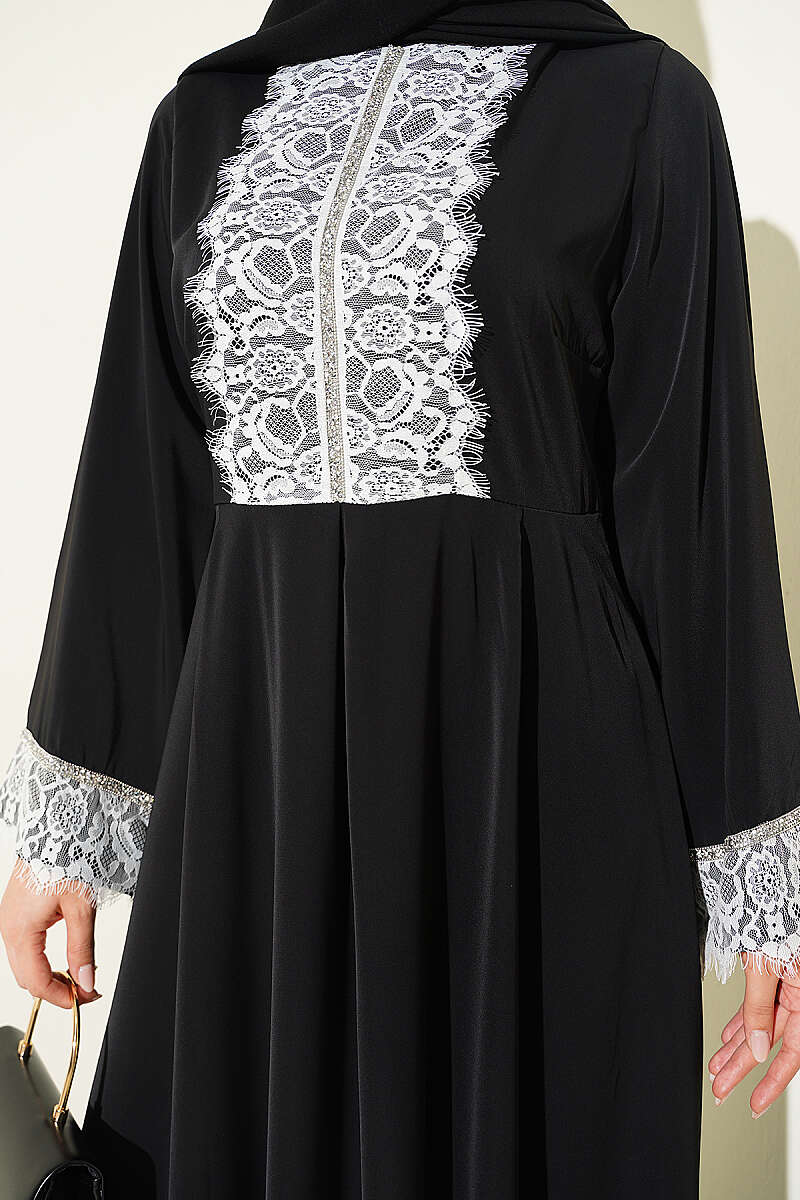 Lace Stone Detail Dress Black - Image 4