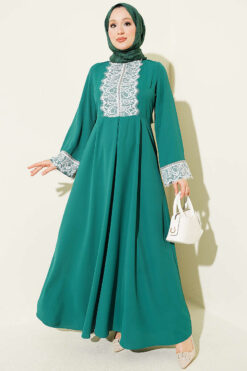 Lace Stone Detail Dress Emerald