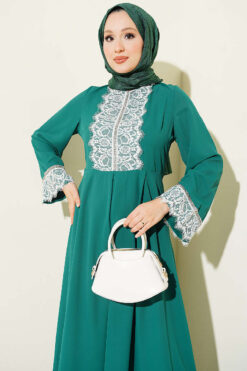 Alternative view of Lace Stone Detail Dress Emerald