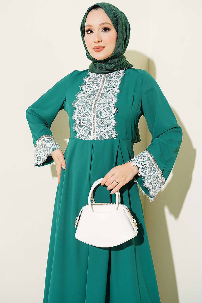 Lace Stone Detail Dress Emerald - Image 2