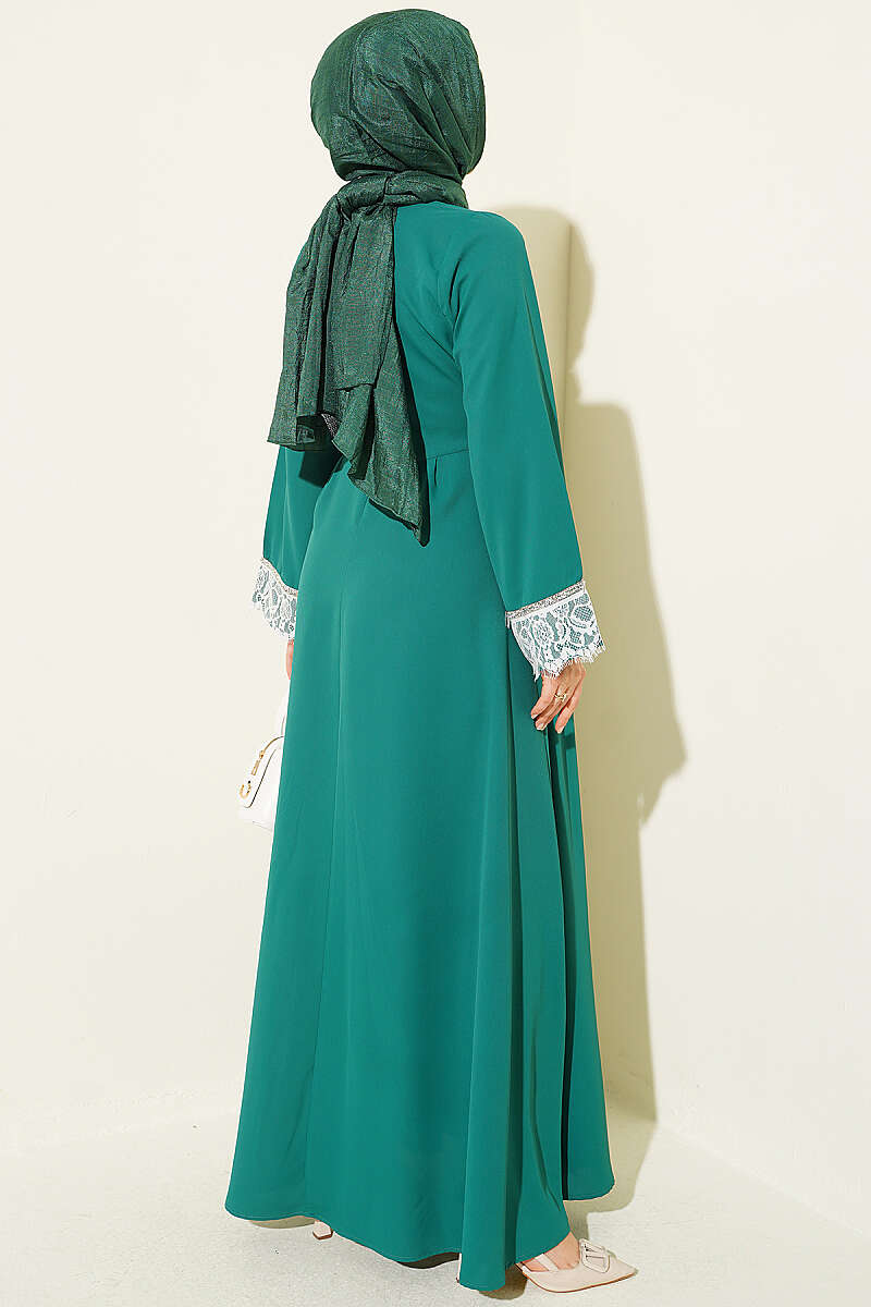 Lace Stone Detail Dress Emerald - Image 3
