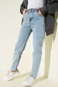 Alternative view of Slim Fit High-Waisted Denim Pants Ice Blue