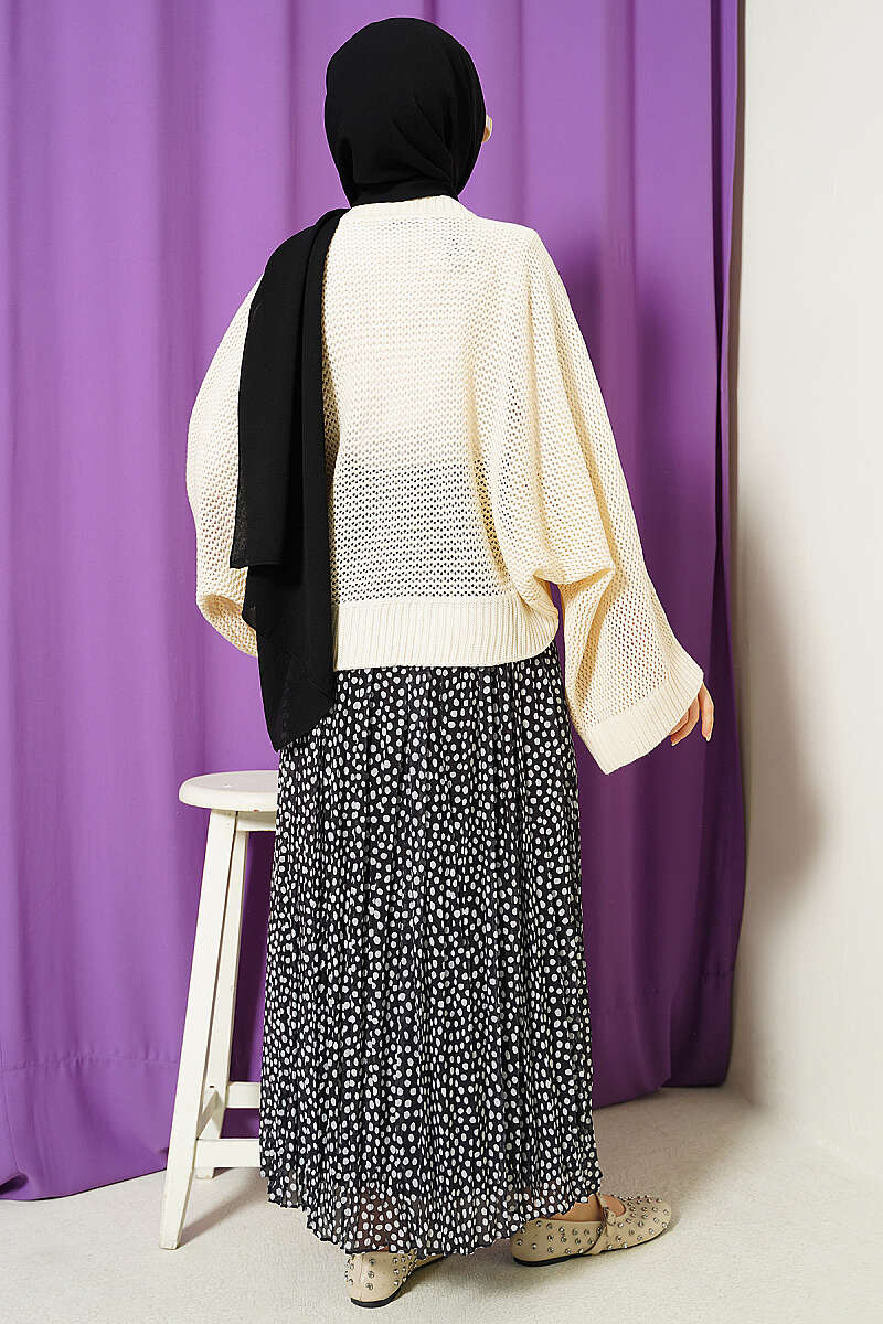 Openwork Batwing Sleeve Knitted Sweater Beige - Image 3