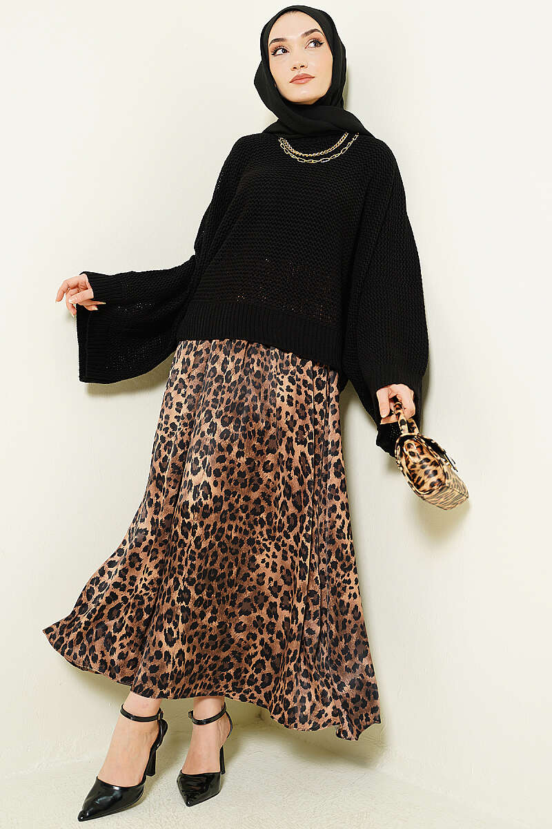 Openwork Batwing Sleeve Knitted Sweater Black - Image 2