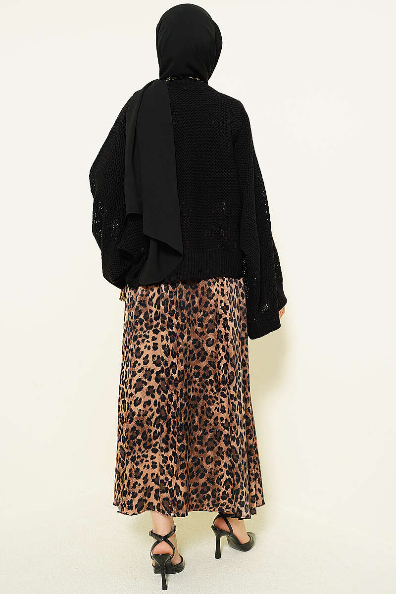 Openwork Batwing Sleeve Knitted Sweater Black - Image 3