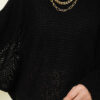 Openwork Batwing Sleeve Knitted Sweater Black - Image 4