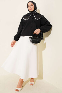 Alternative view of Nautical Collar Tied Short Shirt Black