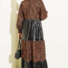 Houndstooth Pattern Dress with Leather Accents Brown – Bild 3