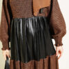 Houndstooth Pattern Dress with Leather Accents Brown – Bild 4