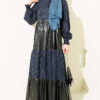 Houndstooth Pattern Dress with Leather Accents Blue